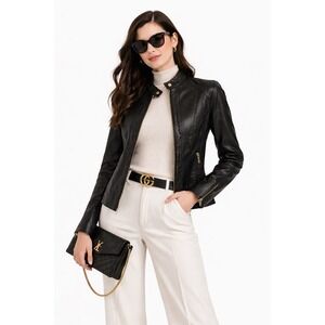 Cole Haan Womens Leather Casual Classic Jacketleather Jacket Cole